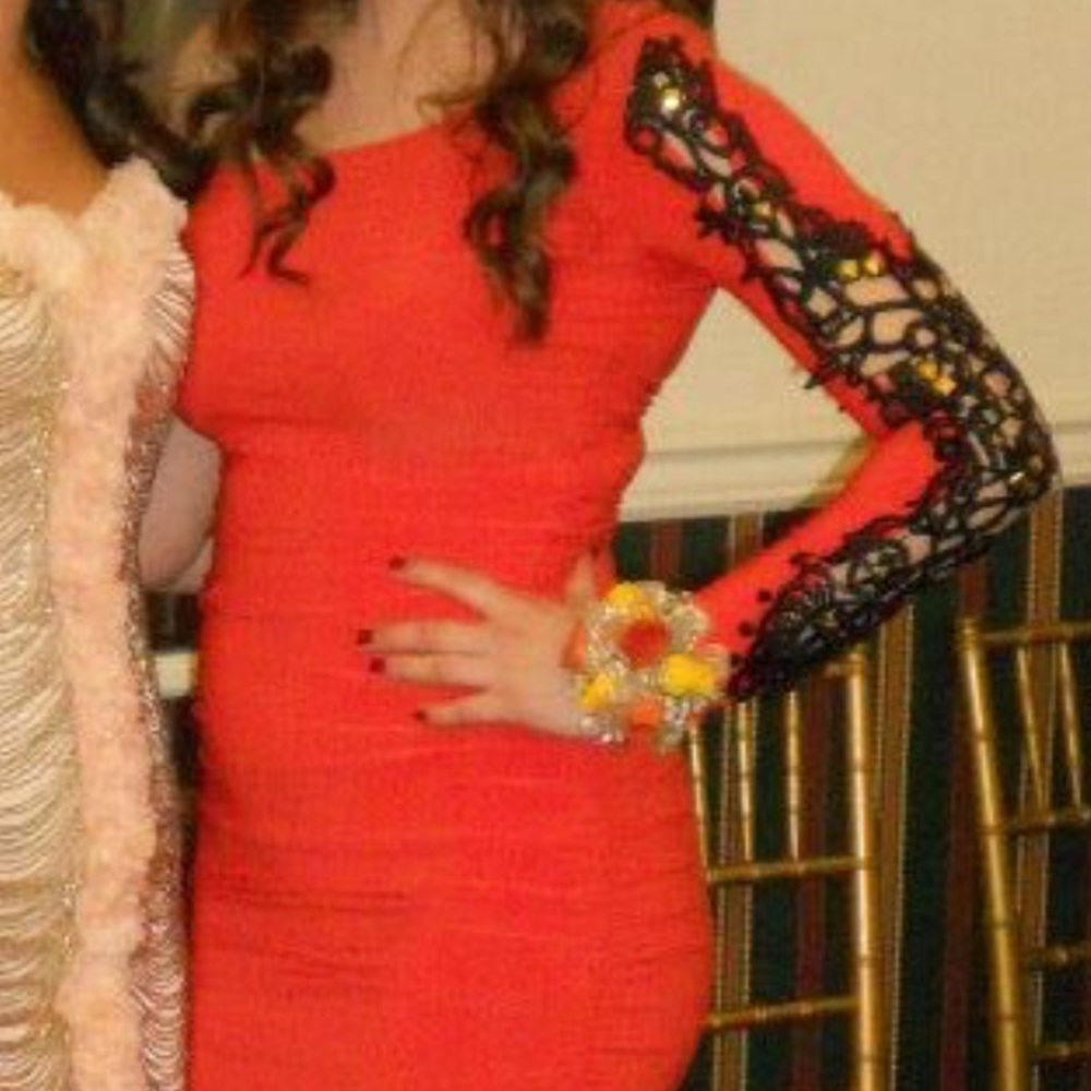 Orange and black one sleeve dress